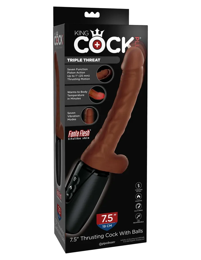 Pipedream Female Sex Toys 75 Inch Thrusting Cock With Balls Brown