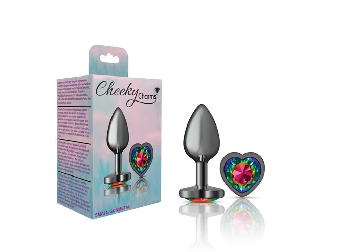 Viben Anal Cheeky CharmsGunmetal Metal Butt Plug HeartRainbowSmall
