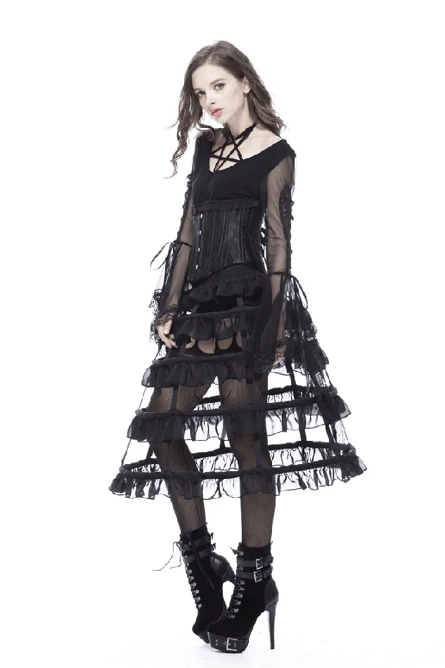 Black Gothic Lolita Skirt with Elastic Waist and Tiers EVEs SECRETS Anal