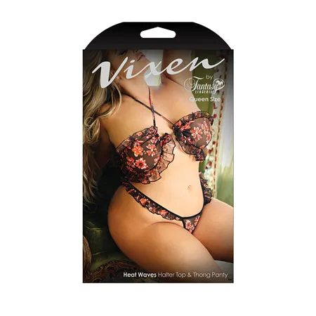 Female Sex Toys Fantasy Lingerie Vixen Heat Waves Floral Ruffled Bralette Thong Panty Queen Size