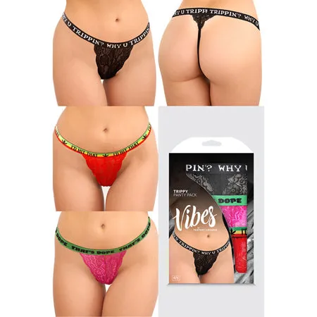 Female Sex Toys Vibes Trippy Vibes Pack 3Piece Lace Thong Panty Set OS Fantasy Lingerie