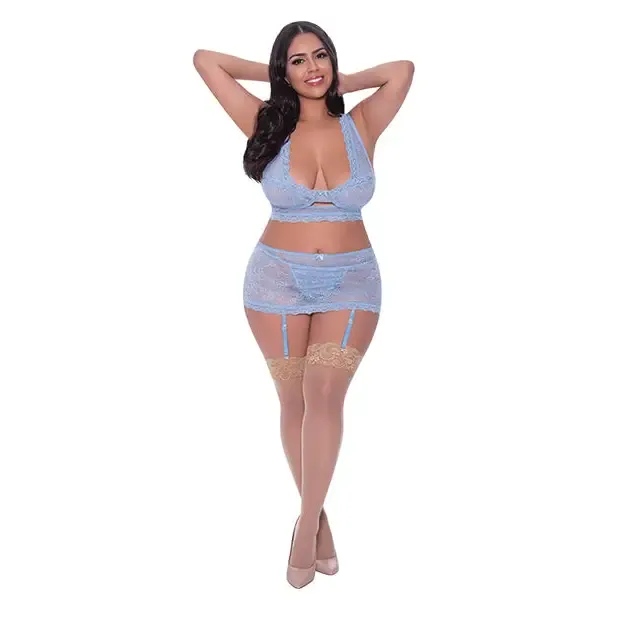 Anal Magic Silk Magic Silk Ooh La Lace Bralette Garter Skirt GString Set Periwinkle LXL