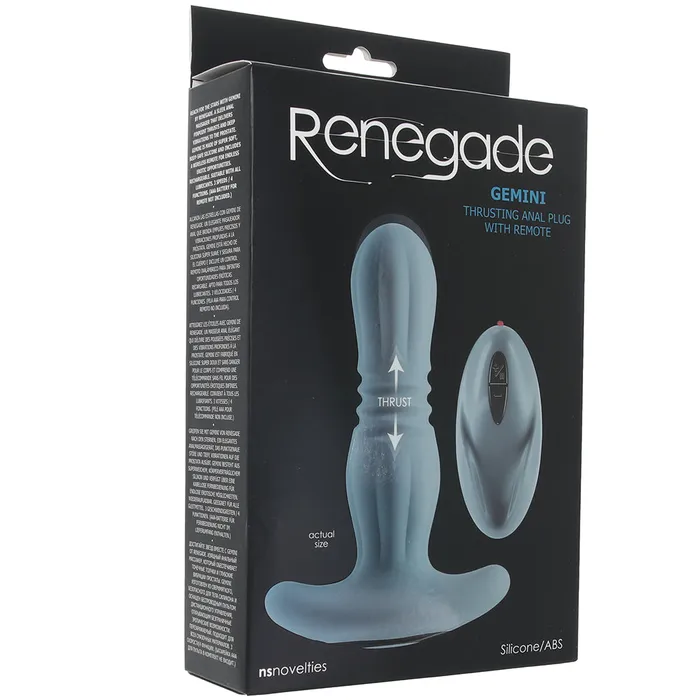 Male Sex Toys ns novelties Renegade Gemini Thrusting Anal Plug with Remote in Grey