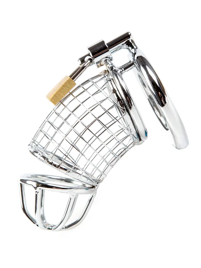 Male Sex Toys Silver Metal Chastity Cage with Padlock HonourSkintwocom