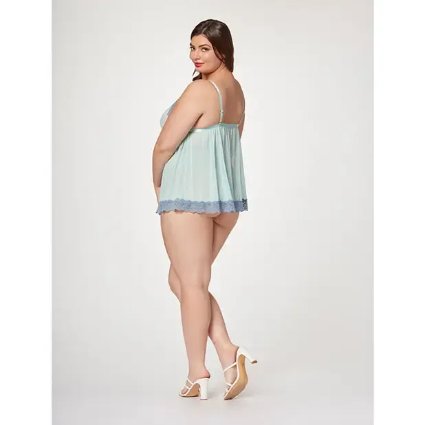 Seven til Midnight Lace Mesh Triangle Cup Babydoll Thong Blue Vibrators