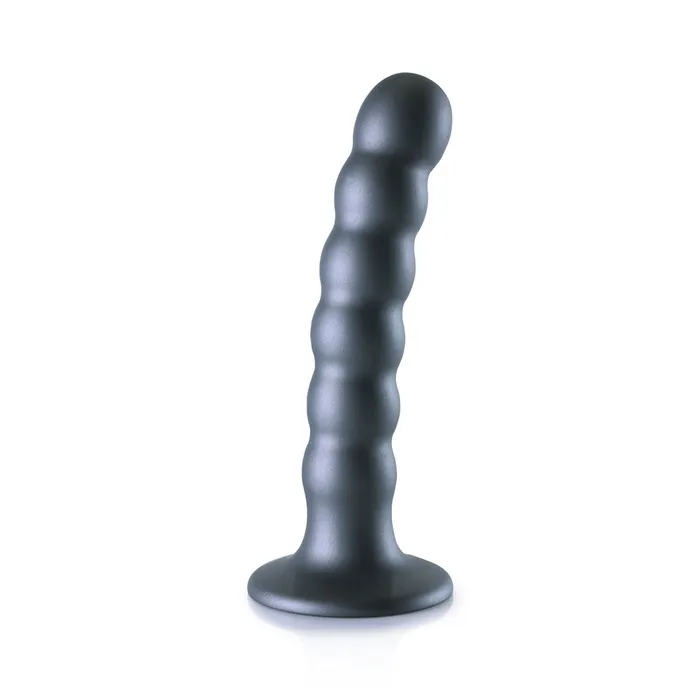 Dildos Shots Toys Shots Ouch Liquid Silicone Beaded GSpot 5 Inch Dildo Gun Metal