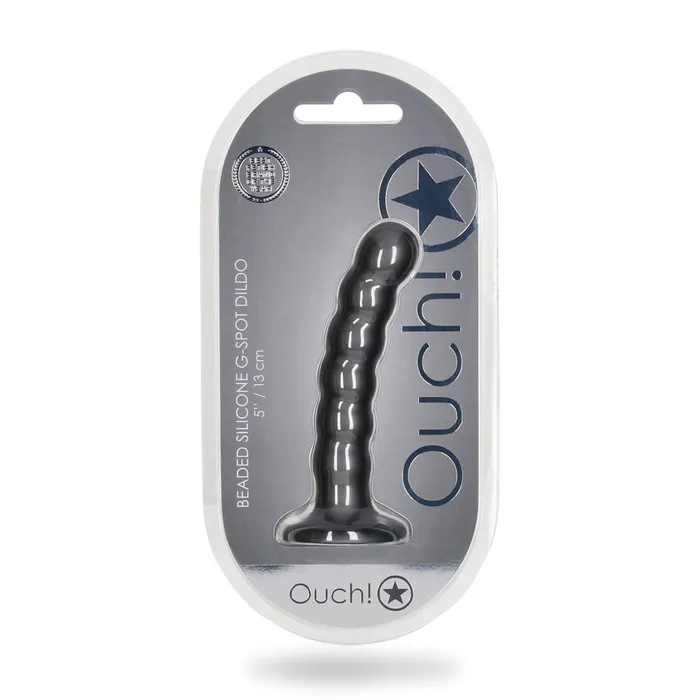 Dildos Shots Toys Shots Ouch Liquid Silicone Beaded GSpot 5 Inch Dildo Gun Metal
