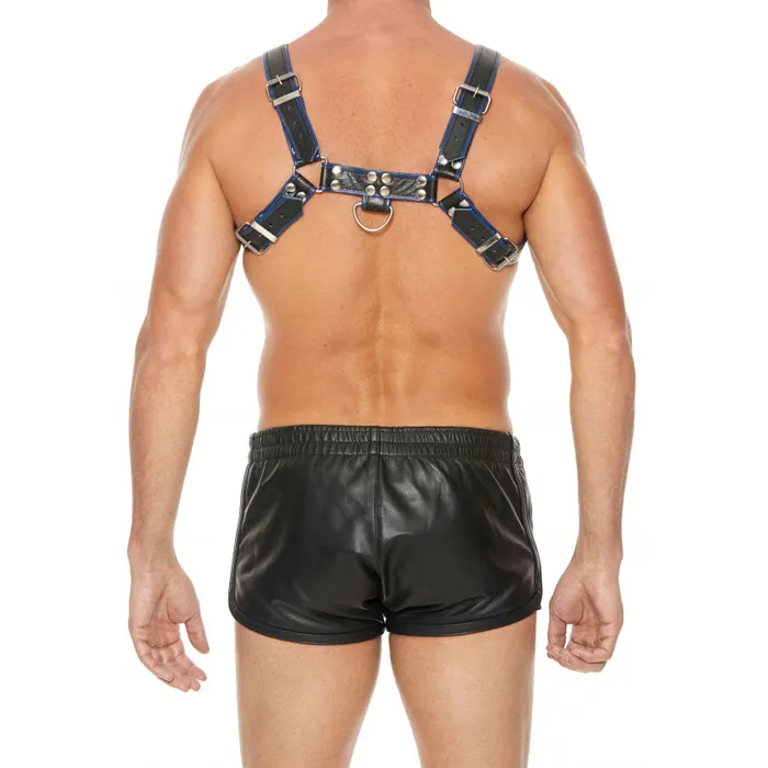 Vibrators Shots Toys Shots UOMO Leather Mens Bulldog Harness LXL Black Blue