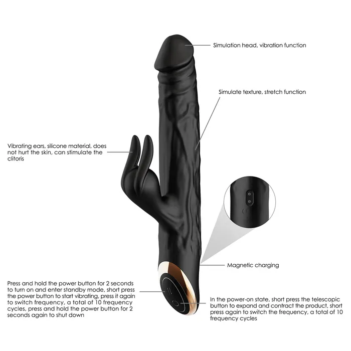 Winyi Anal Winyi Terry 2 Thrusting Silicone Dildo Black