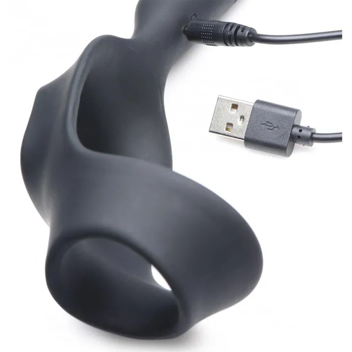 Alpha Pro Male Sex Toys 10X PBomb Silicone Cock and Ball Ring with Vibrating Anal Plug