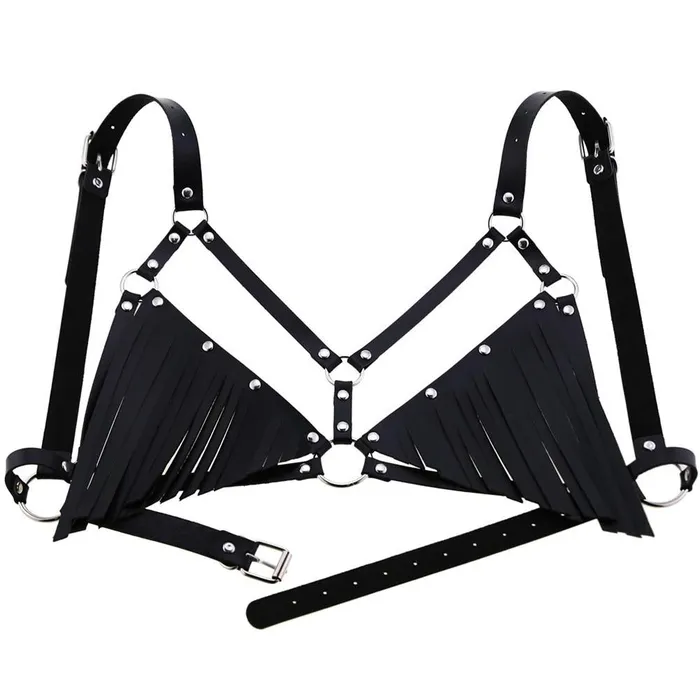 LAZADASEXTOYS Couples Punk Women Sexy Lingerie Micro Thin Bikini Lace Exotic Sex Apparel Open Cup Bra Tassels PU Leather Sleepwear Erotic Sex Costume
